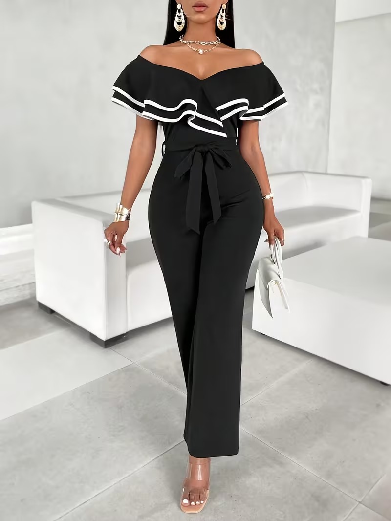 Women's Off-Shoulder Ruffle Wide-Leg Jumpsuit